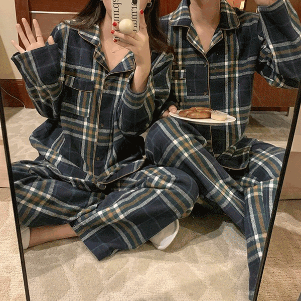 Winter 체크 파자마 셋업 (2color) #1684    보들보들 아방핏 오버핏 겨울잠옷 커플잠옷 면잠옷 시밀러 홈데이트 