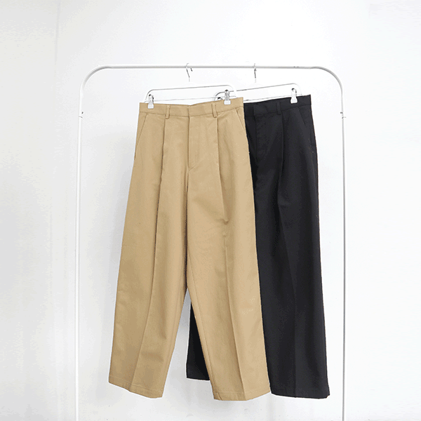 THEXXXY - 더엑스, 單壓褶寬管棉質褲 (2color) #1784