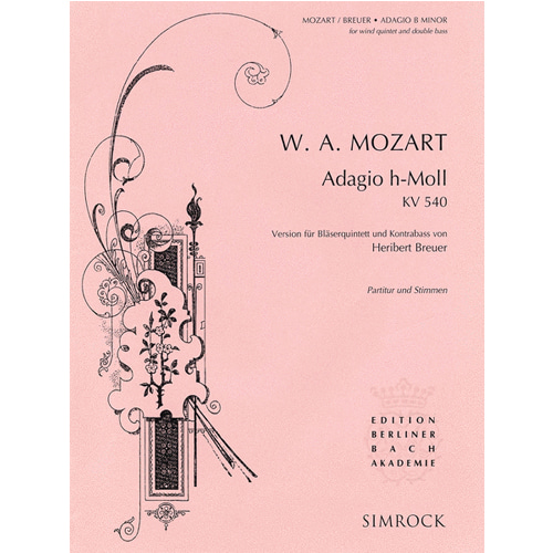 모차르트 - 목관 5중주(퀸텟)와 더블 베이스를 위한 아다지오 in B Minor, K .540 스코어와 파트보