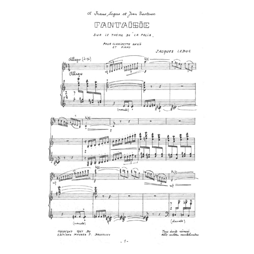 리덕 - Fantaisie for Clarinet and Piano