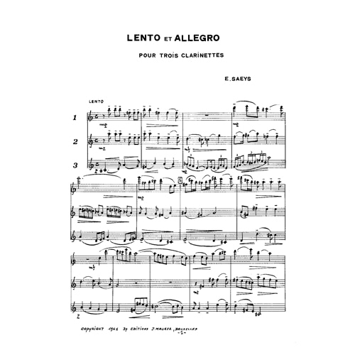 Saeys - Lento et Allegro for Clarinet Trio