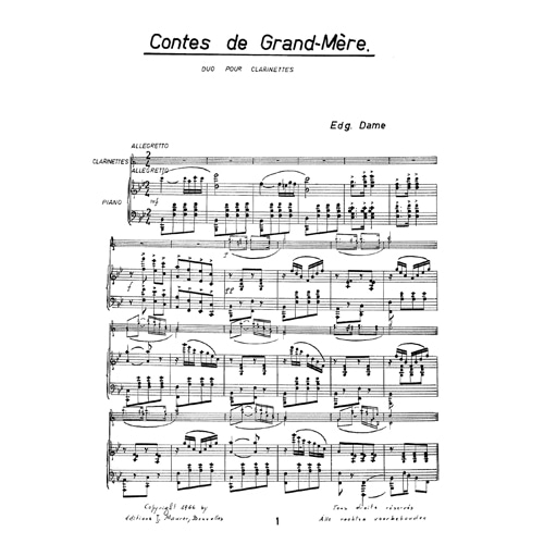 데임 - Contes de Grand-Mere for Two Clarinets and Piano (2클라리넷+피아노)