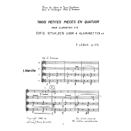 리덕 - Trois Petites Pieces en Quatuor for Clarinet Quartet
