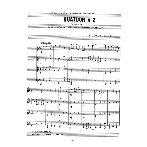 코버트 - Quatuor No. 2 for Clarinet Quartet