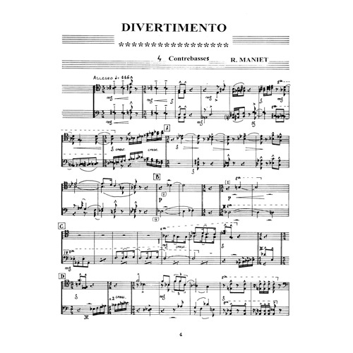 Maniet - Divertimento for Contrabass Quartet 베이스 콰르텟을 위한 디베르티멘토