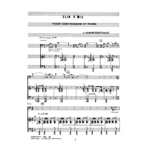 Vanherenthals - Clin D&#039;oeil for Contrabass and Piano