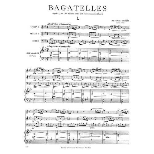 드보르작 바가텔 2바이올린 첼로 피아노를 위한 4중주 Opus 47
