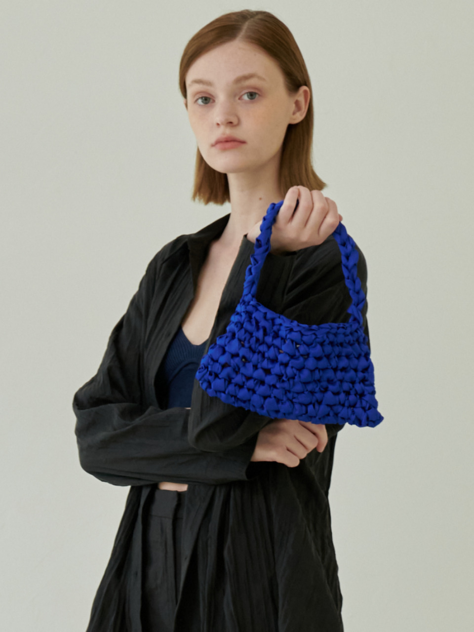 Ribbed  Square Net Tote_Blue