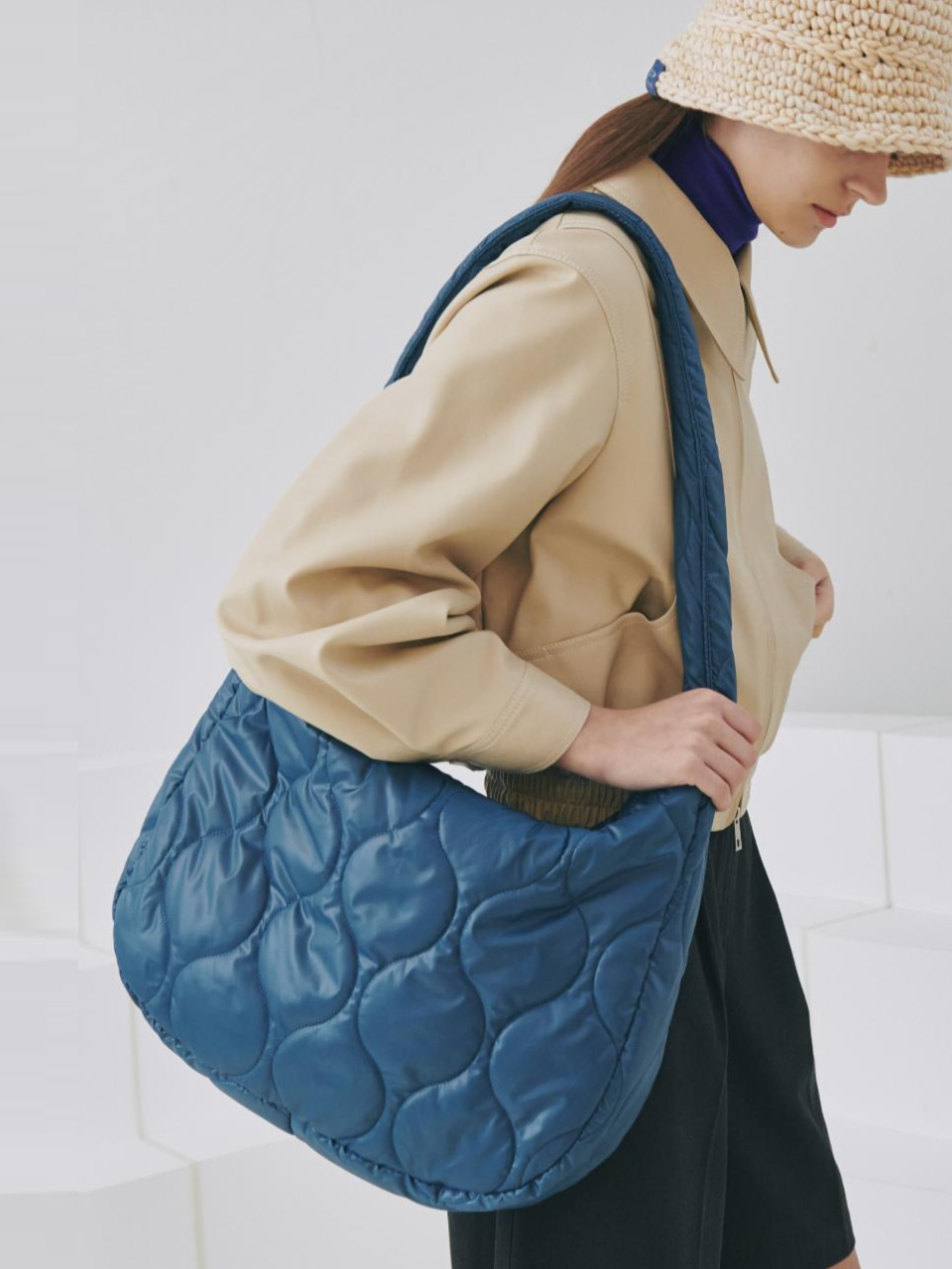 Wave Quilted Large Bag_Blue