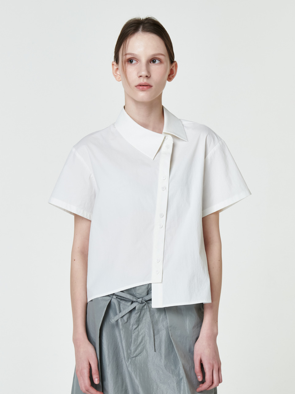 Diagonal Button Shirt_White