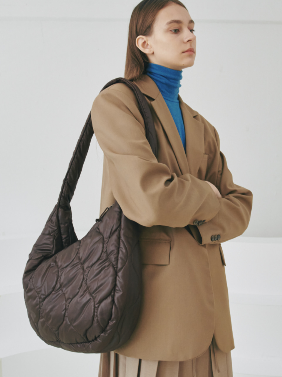Wave Quilted Large Bag_Brown