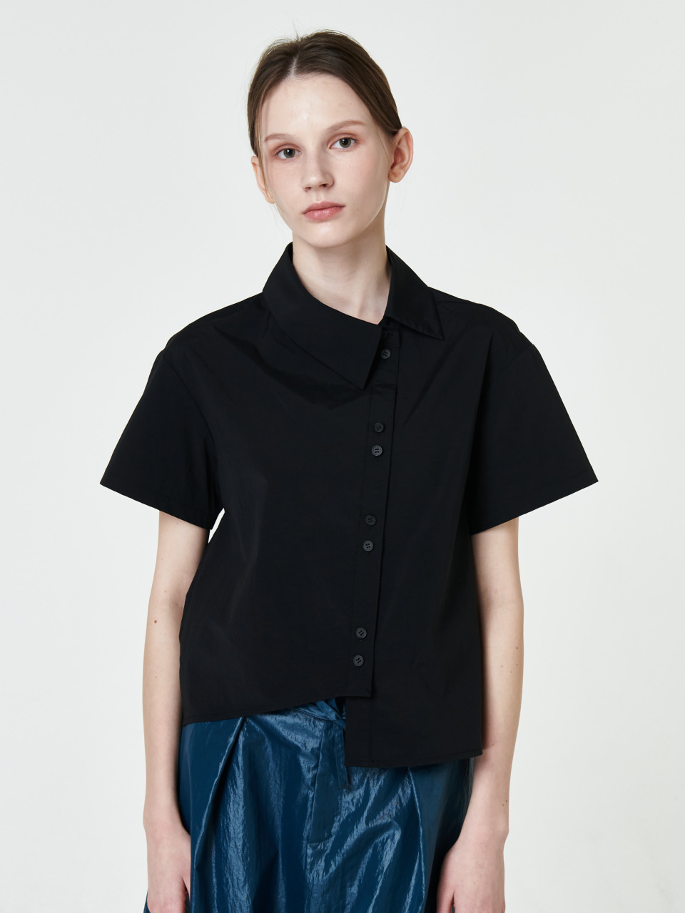 Diagonal Button Shirt_Black
