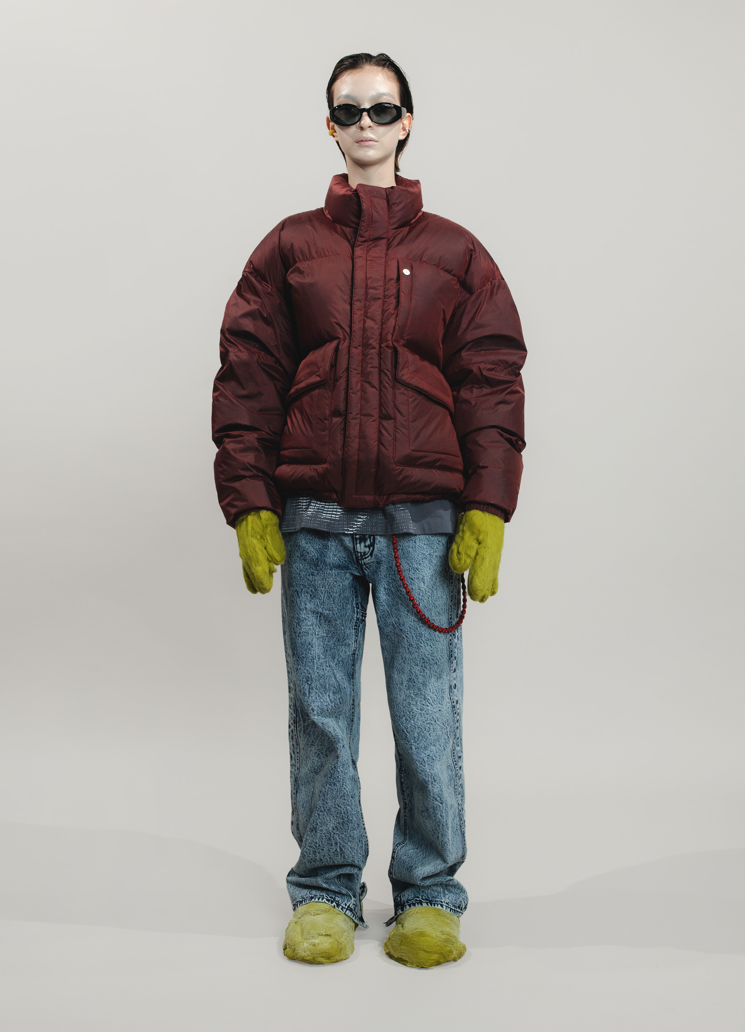 RED DYDED DOWN PUFFER JACKET