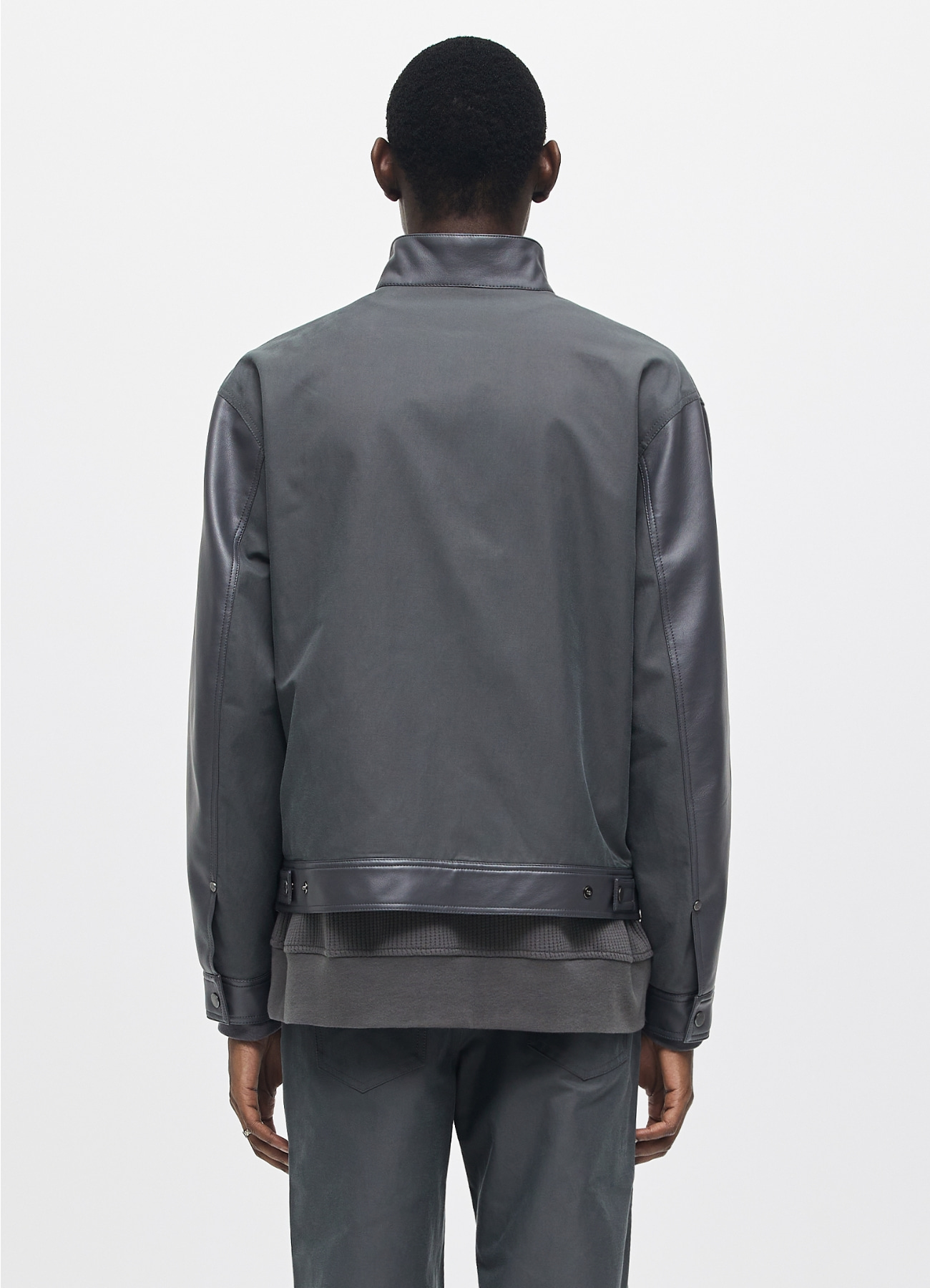 FRONT LEATHER MIX JACKET CHARCOAL