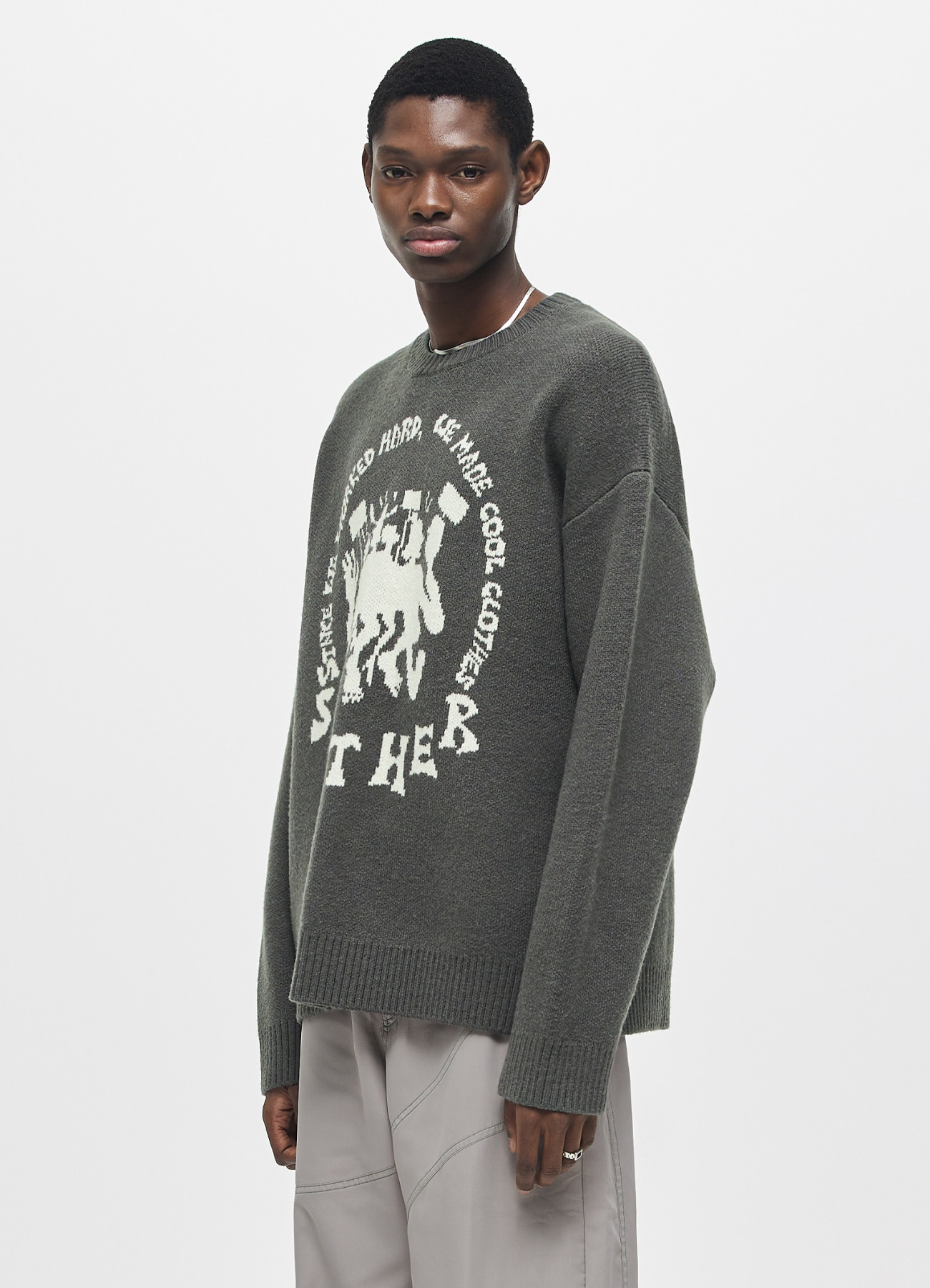 SLITHER ART KNIT SWEATER GREY