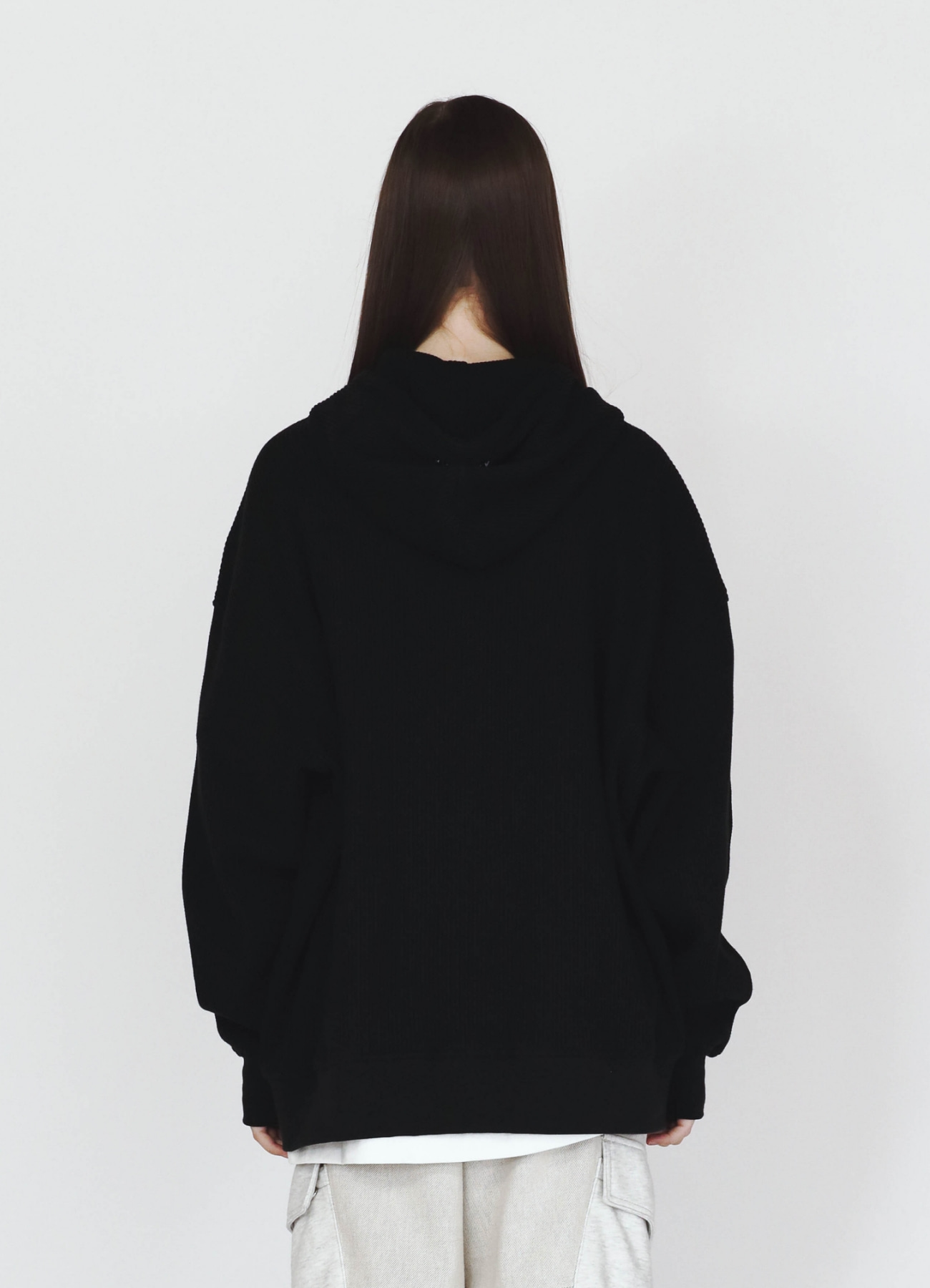 BORE OUT KNIT HOOD-ZIP UP BLACK