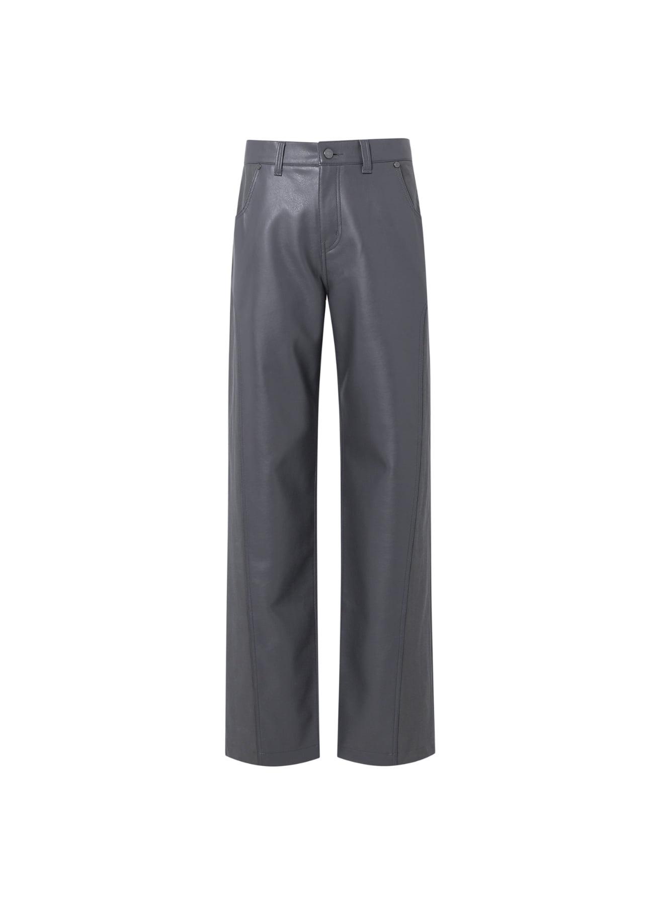 FRONT LEATHER MIX PANTS CHARCOAL