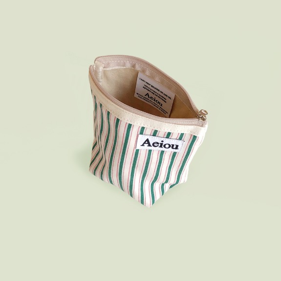 Aeiou Basic Pouch (M size) Merry Green Stripe
