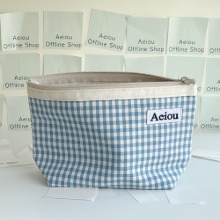Aeiou Basic Pouch (L size) Baby blue check