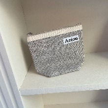 Aeiou Basic Pouch (M size) Stripe Organic Ash Brown