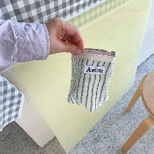 Aeiou Basic Pouch (M size)Stripe Crayon Khaki