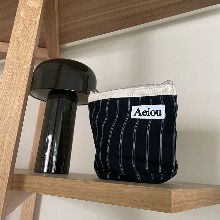 Aeiou Basic Pouch (M size)Stripe Attic Black