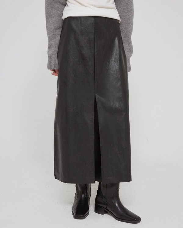 front leather long skirt (s, m)