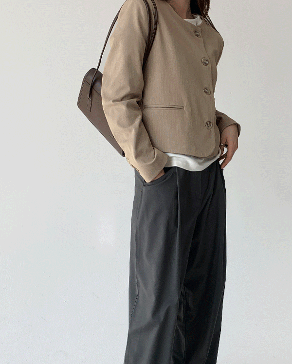 라운드 노카라 자켓 (2color)