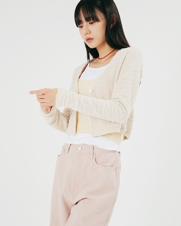 one-button pluffy cardigan