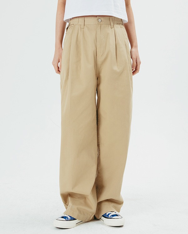 side belt cotton wide pants