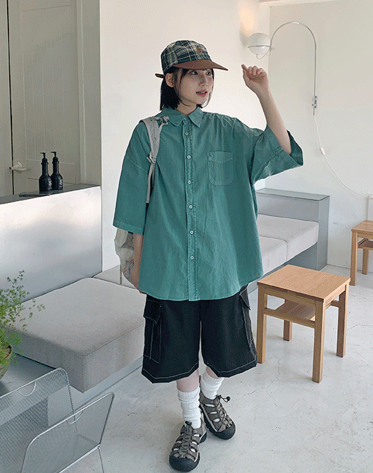 [unisex] 료후 피그먼트 오버 반팔 셔츠 (6color)