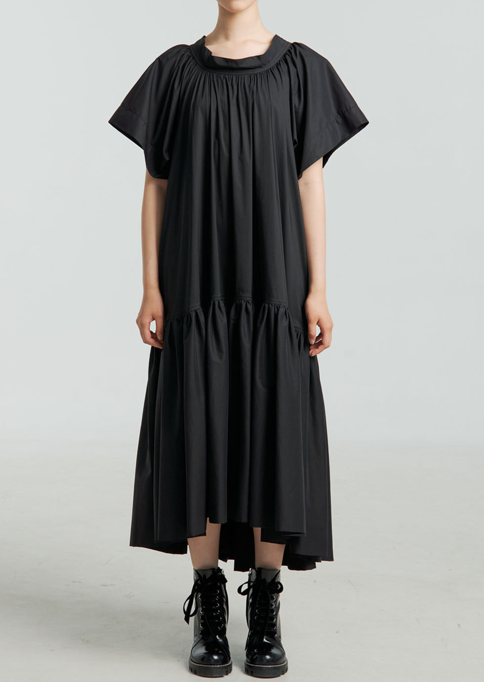 CLAUDIA BLACK COTTON-BLEND BACK STRAP SHIRRING DRESS - 에몽 공식스토어  aimons