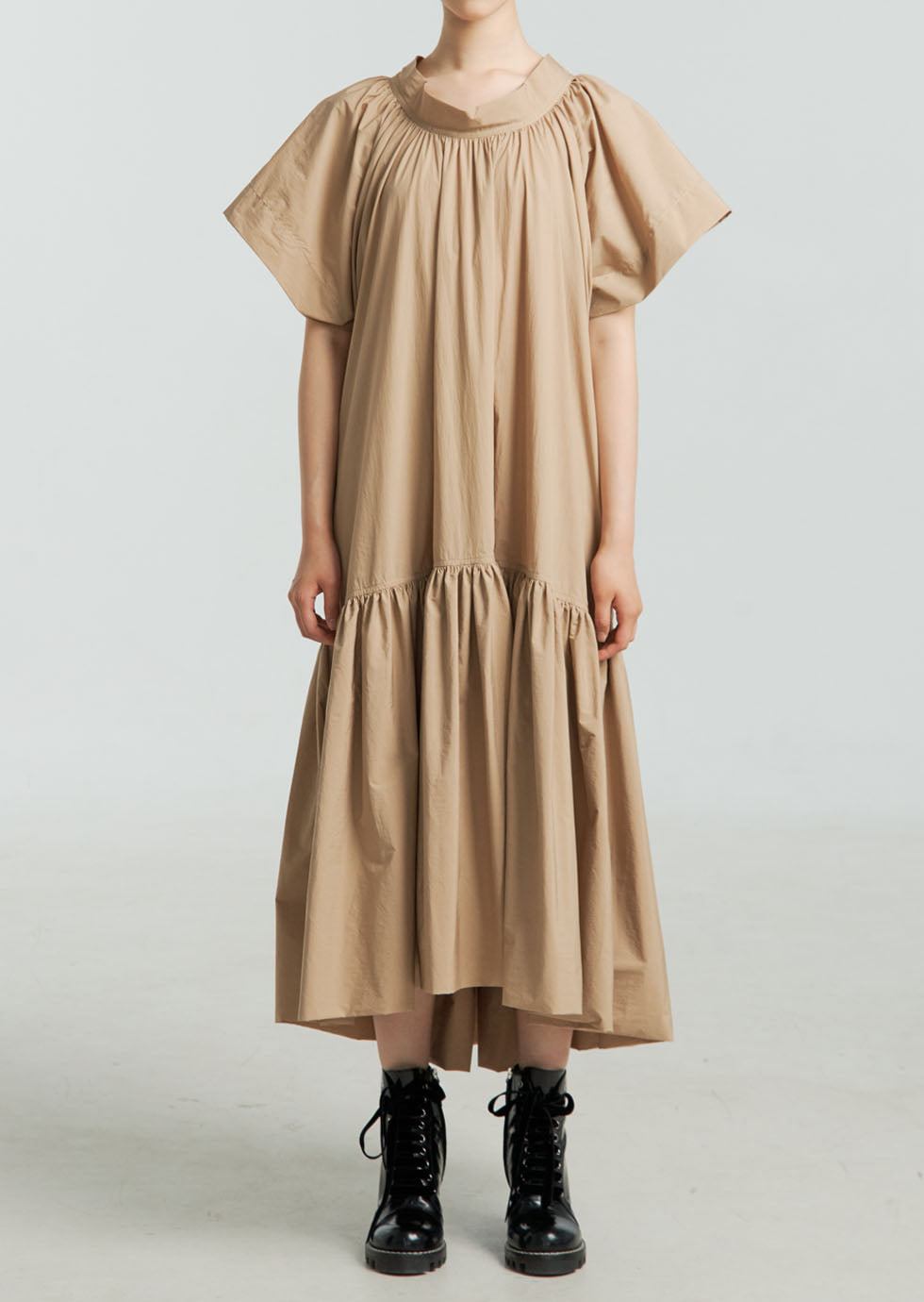 CLAUDIA BEIGE COTTON-BLEND BACK STRAP SHIRRING DRESS - 에몽 공식스토어  aimons