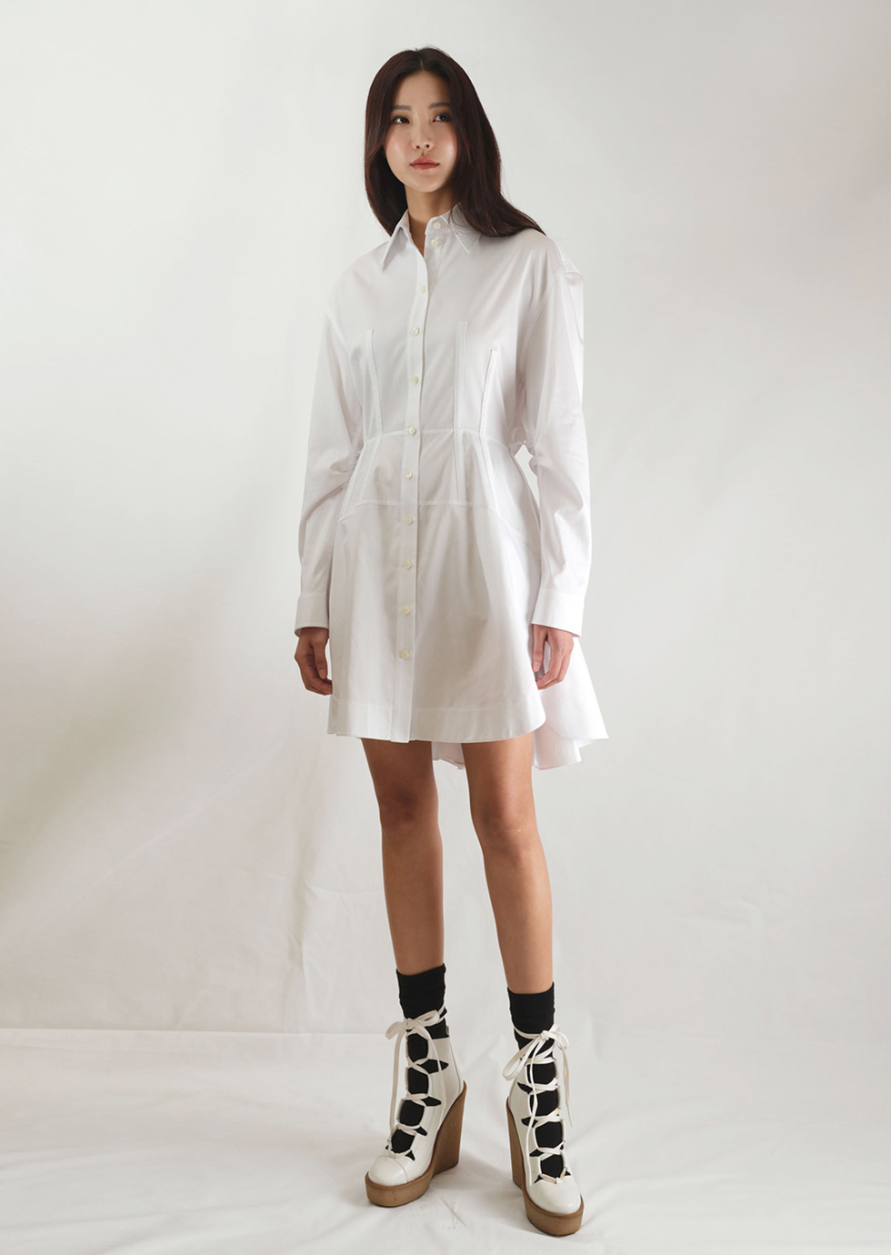 JENNY WHITE COTTON-POPLIN BACK FLARE SHIRT DRESS - 에몽 공식스토어  aimons