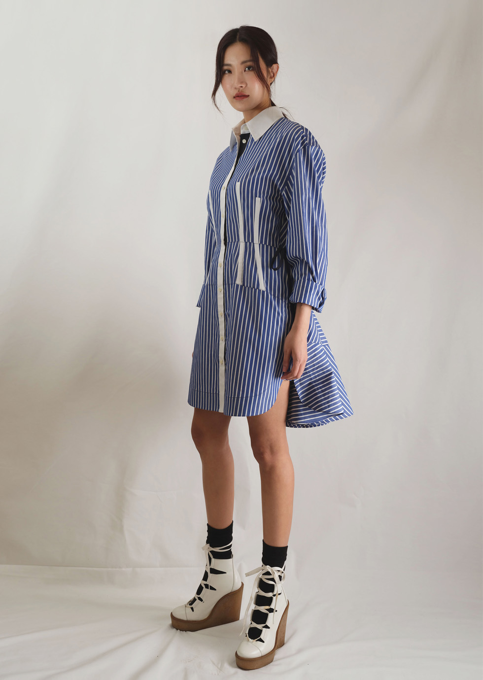 JENNY BLUE STRIPE COTTON-POPLIN BACK FLARE SHIRT DRESS - 에몽 공식스토어  aimons