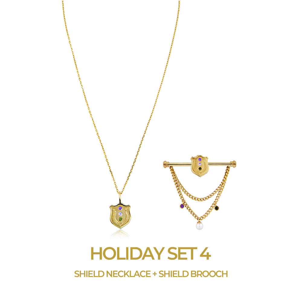 HOLIDAY SET 4 . Shield Necklace + Shield Brooch
