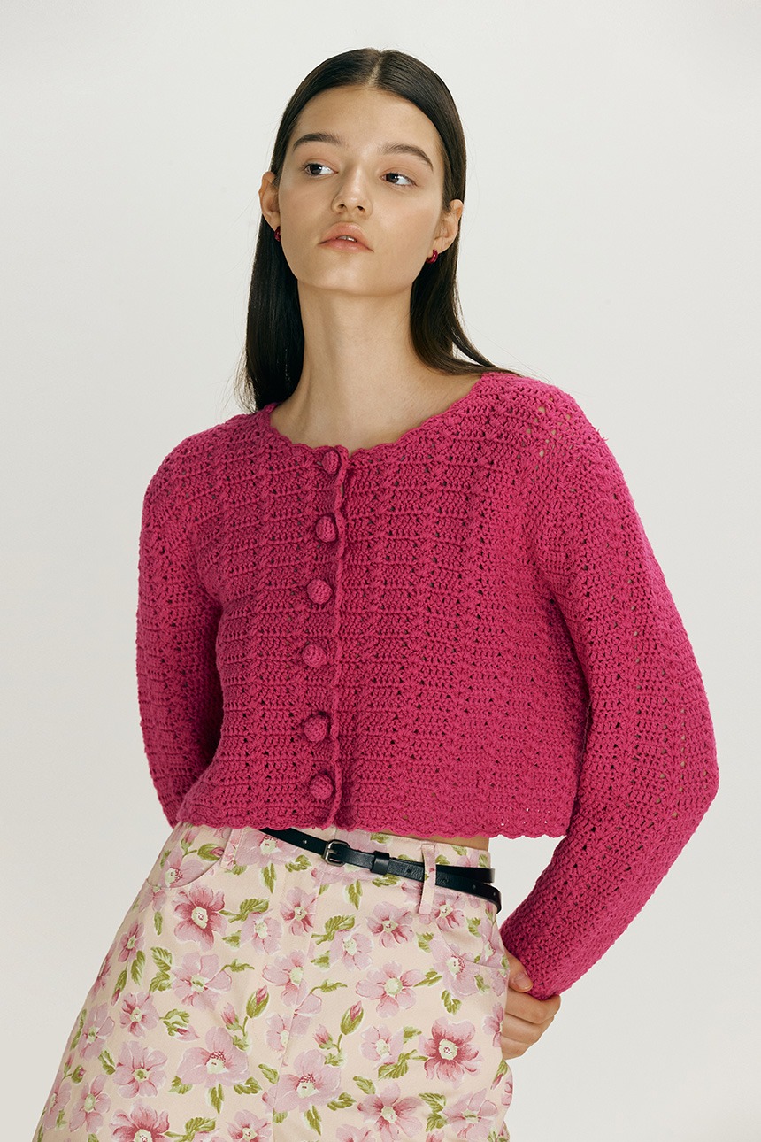 [이시영 착용]HAWI Cropped crochet cardigan (Magenta)