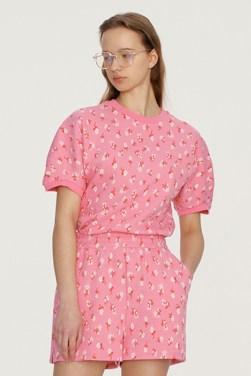 PAPOHAKU Floral jacquard T-shirt (Pink)