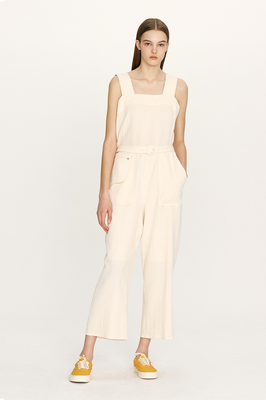POIPU Pocket belted overall jumpsuit (Cream)