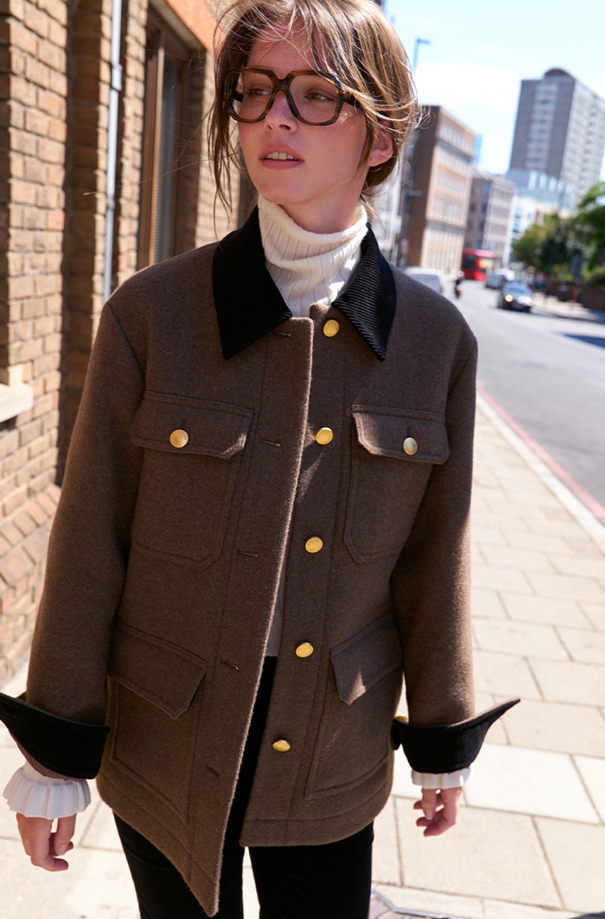 BUCKINGHAM Corduroy collar button-up jacket (Khaki brown)
