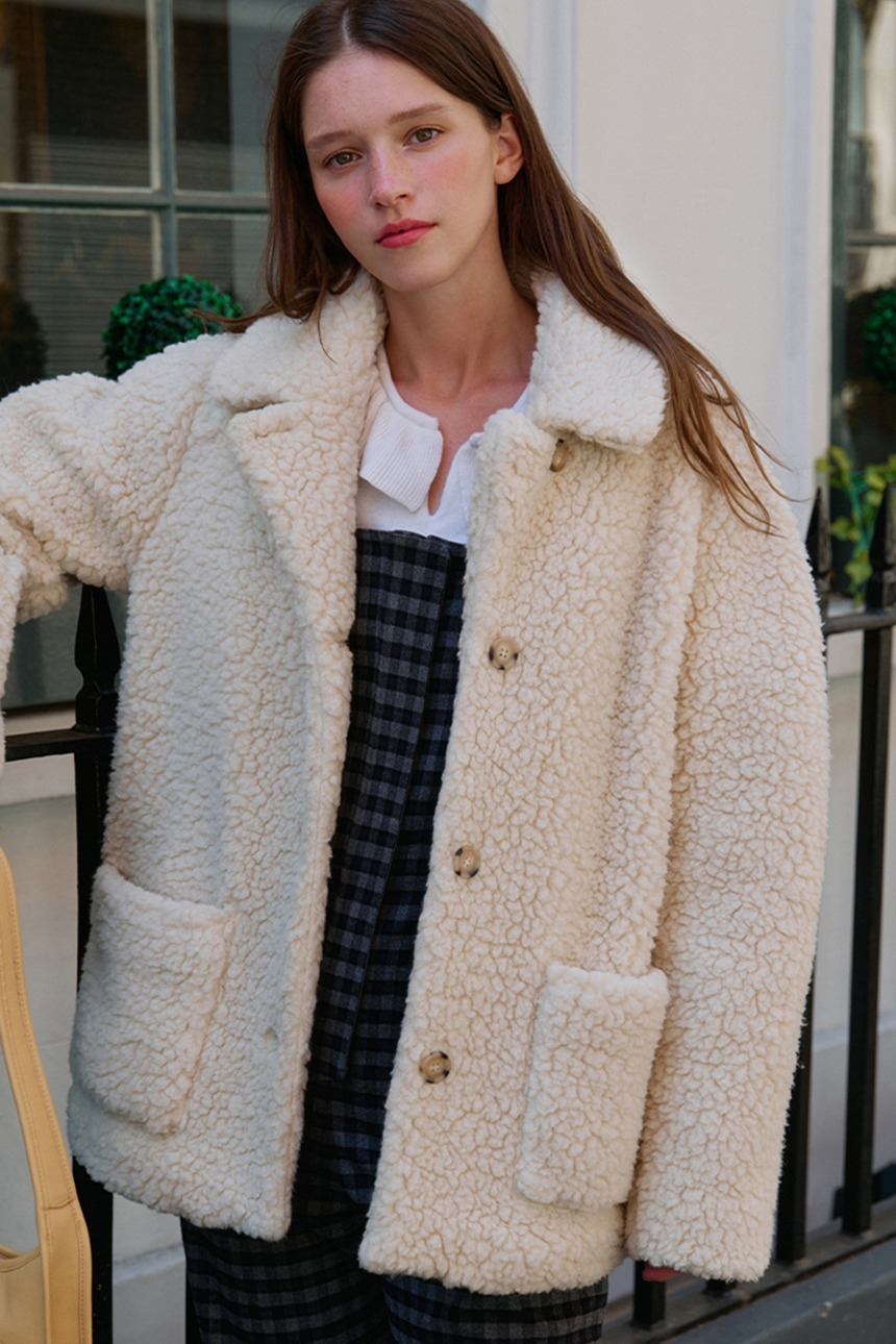 [한소희, 설현 착용]BRIXTON Eco shearing wool coat (Ivory)