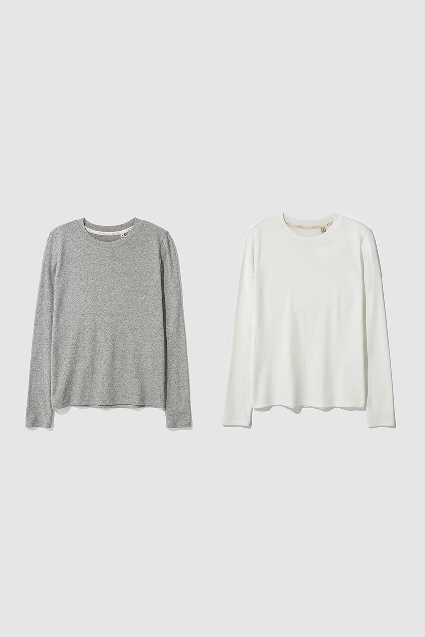 [2PACK]BICERIN Basic T-shirt (Ivory+Melange gray)