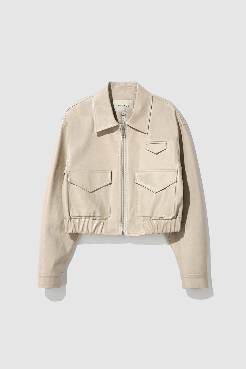 [이성경 착용]HOLBORN Leather crop jacket (Light beige)