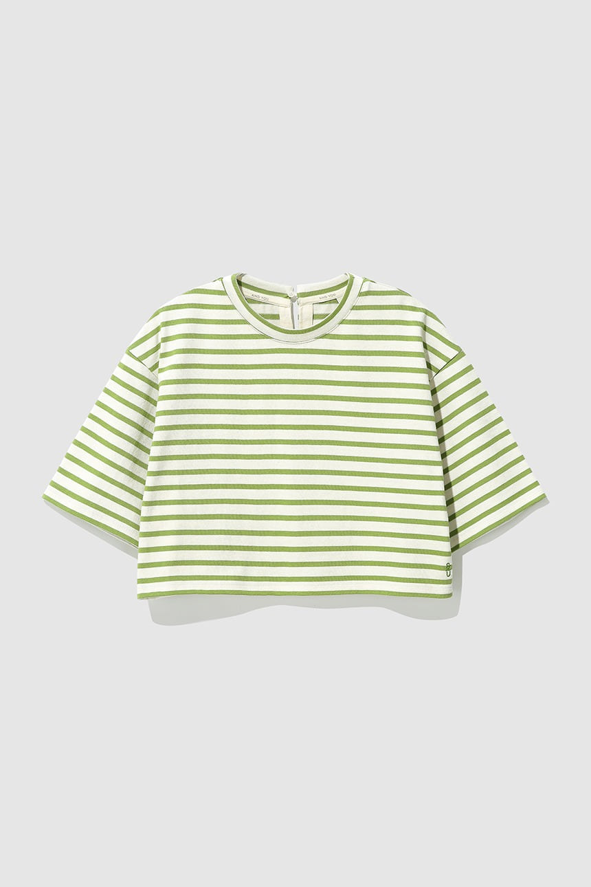VECCHIO Stripe crop T-shirt (Light green stripe)