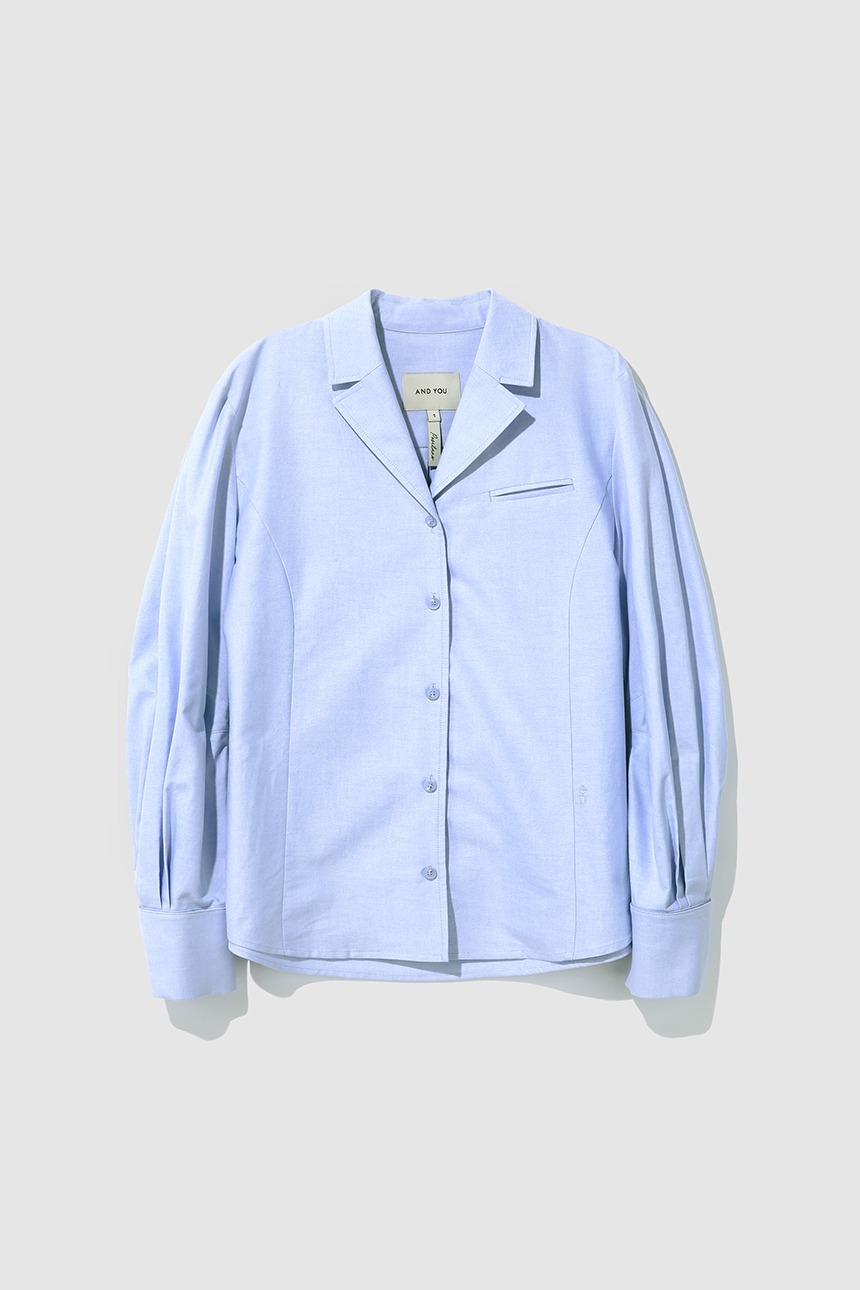 [신예은 착용]IVREA Notched collar volume sleeve shirt (Light blue)