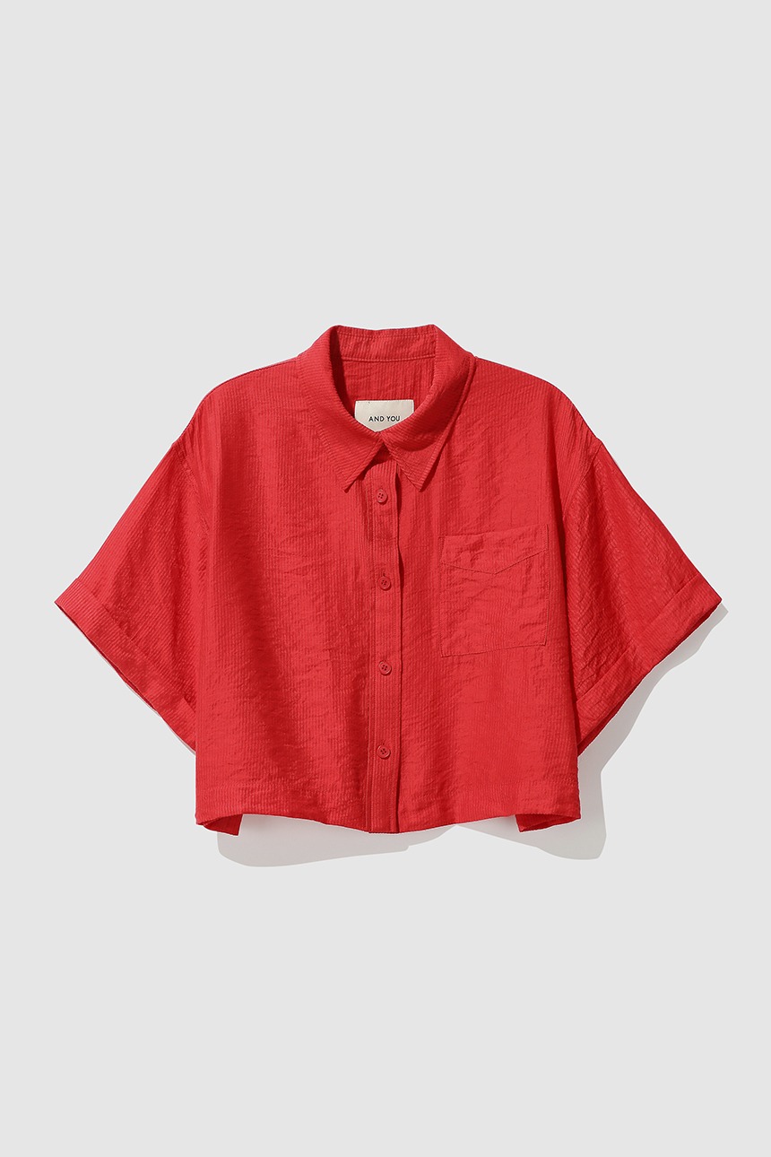 TIVOLI Roll-up sleeve crop shirt (Red)