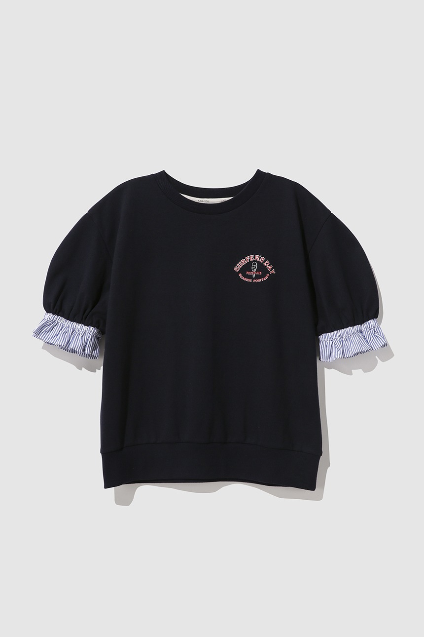 TREVI Frill sleeve artwork sweatshirt (Navy)