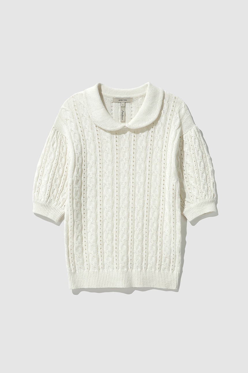 MODENA Round collar cable knit top (Ivory)