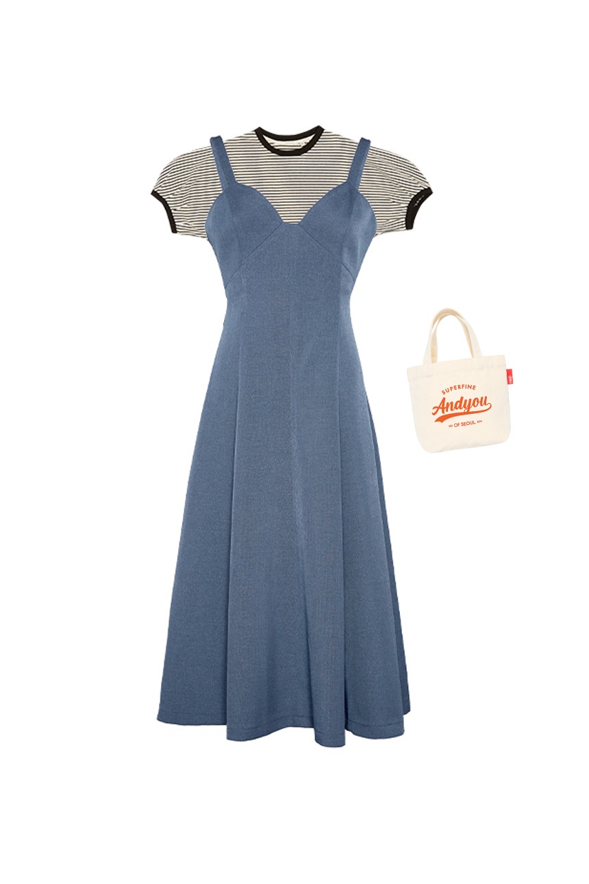 [SET] DARANGSWI Tube top dress (Blue jean) + PANPO T-shirt (Black stripe) + YULDONG tote bag (증정)