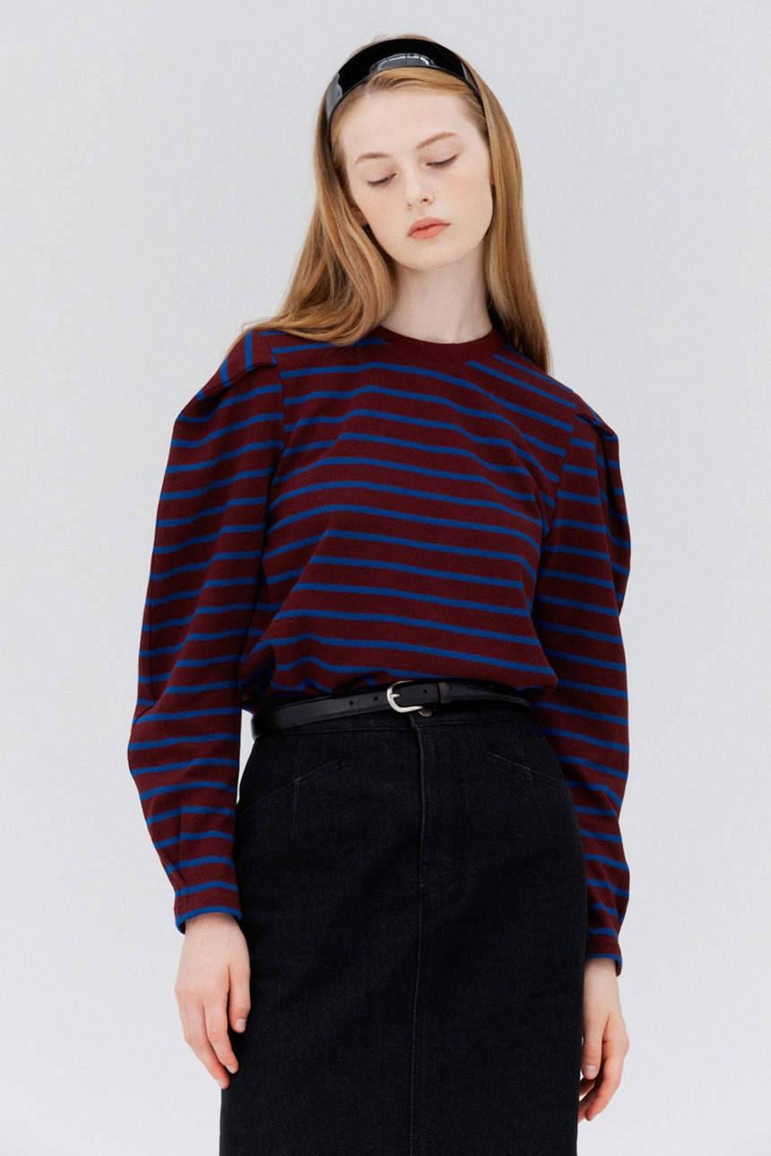 YONGNUNI Long sleeve stripe T-shirt (Burgundy&amp;Blue)
